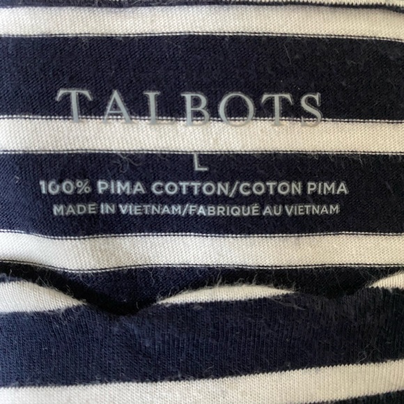 EUC Talbots navy/white striped short sleeved top with scalloped neckline, size L - Picture 4 of 4